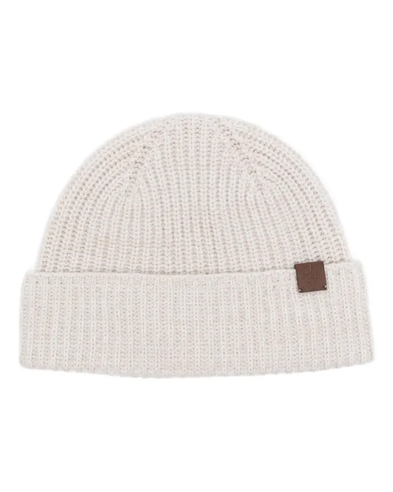 Eleventy Gerippte Beanie mit Logo-Patch - Nude Nude