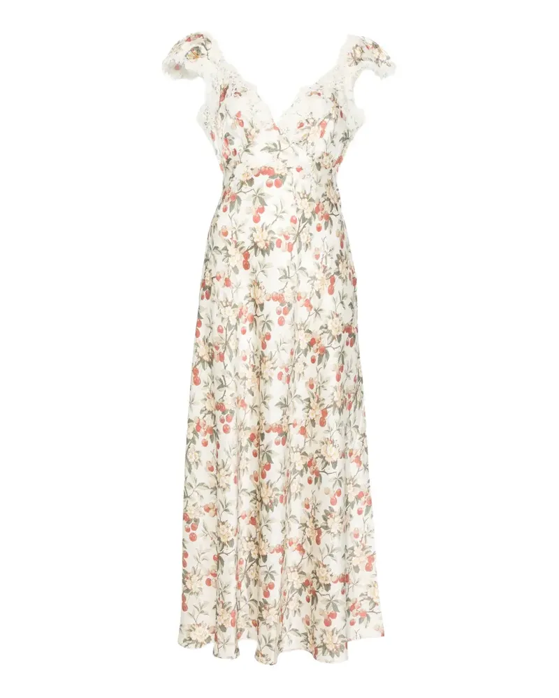 DÔEN Fiona lace-trim floral-print midi dress - Nude Nude