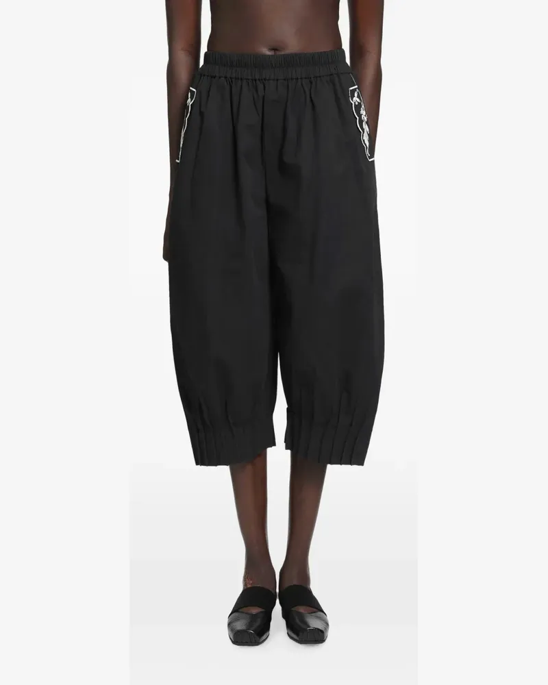 Renli Su Bestickte Vona Hose mit Faltenbündchen - Schwarz Schwarz