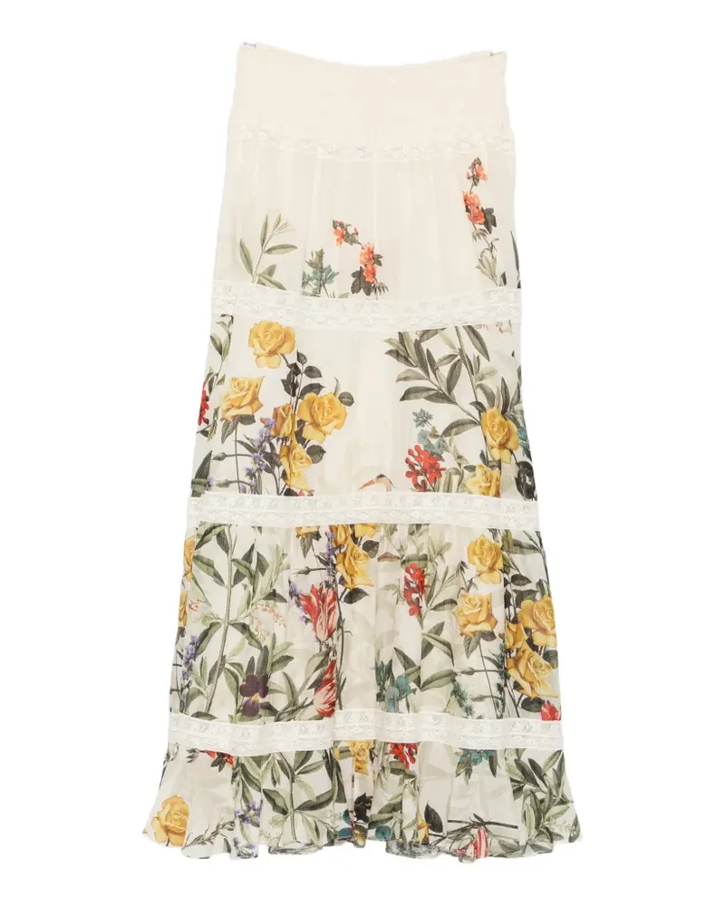 Alice + Olivia floral-print tiered maxi skirt - Weiß Weiß