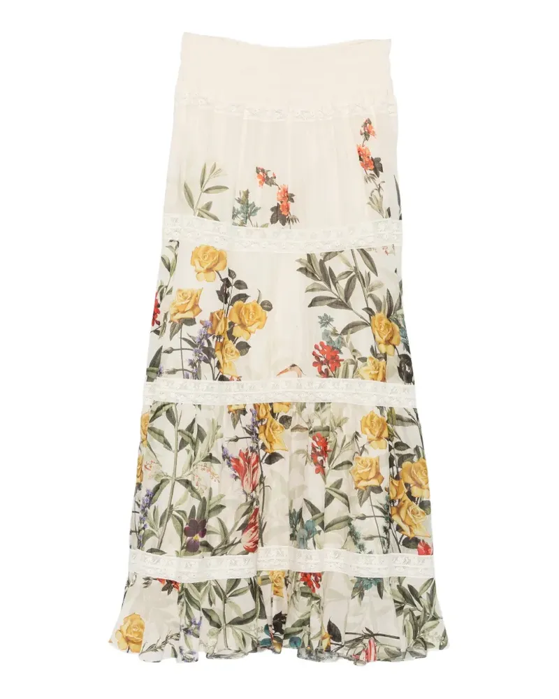 Alice + Olivia floral-print tiered maxi skirt - Weiß Weiß