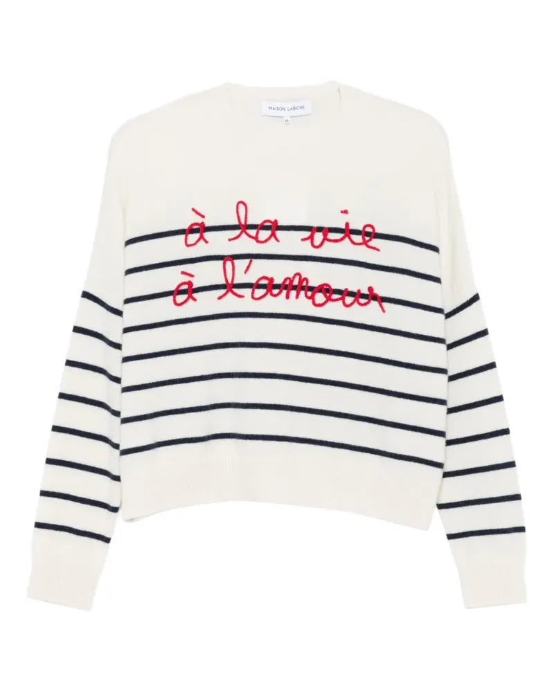 Maison Labiche Gestreifter Buzelin Pullover mit Stickerei - Weiß Weiß