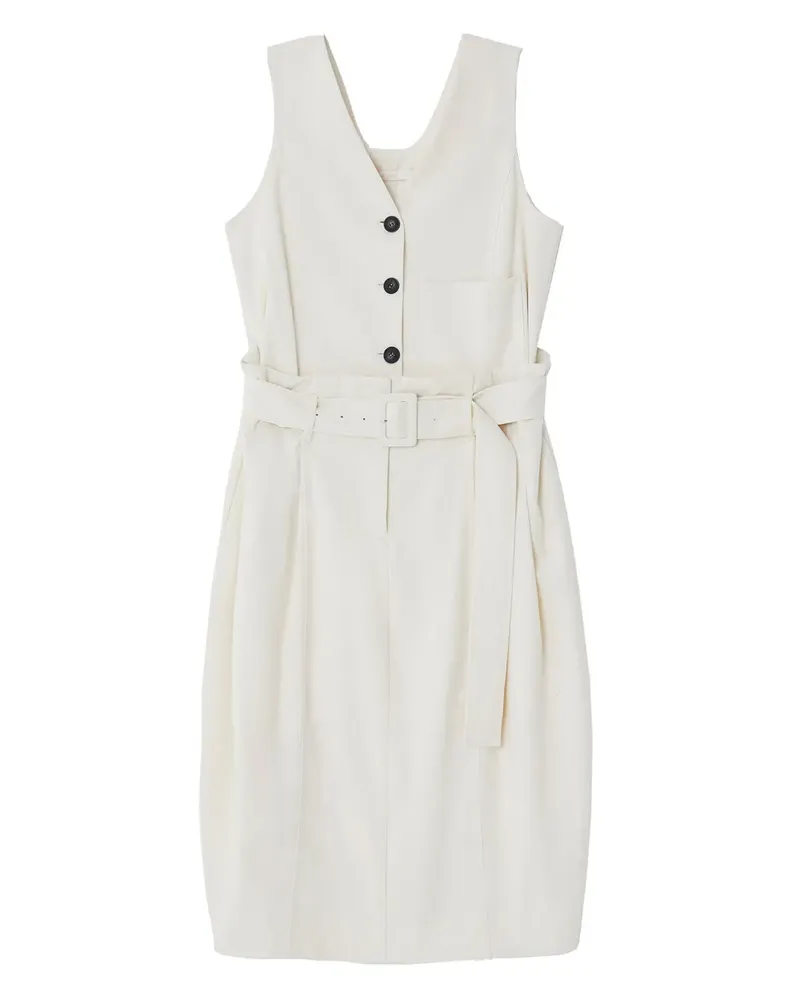 LOW CLASSIC Geknöpftes Midikleid mit Gürtel - Weiß Weiß