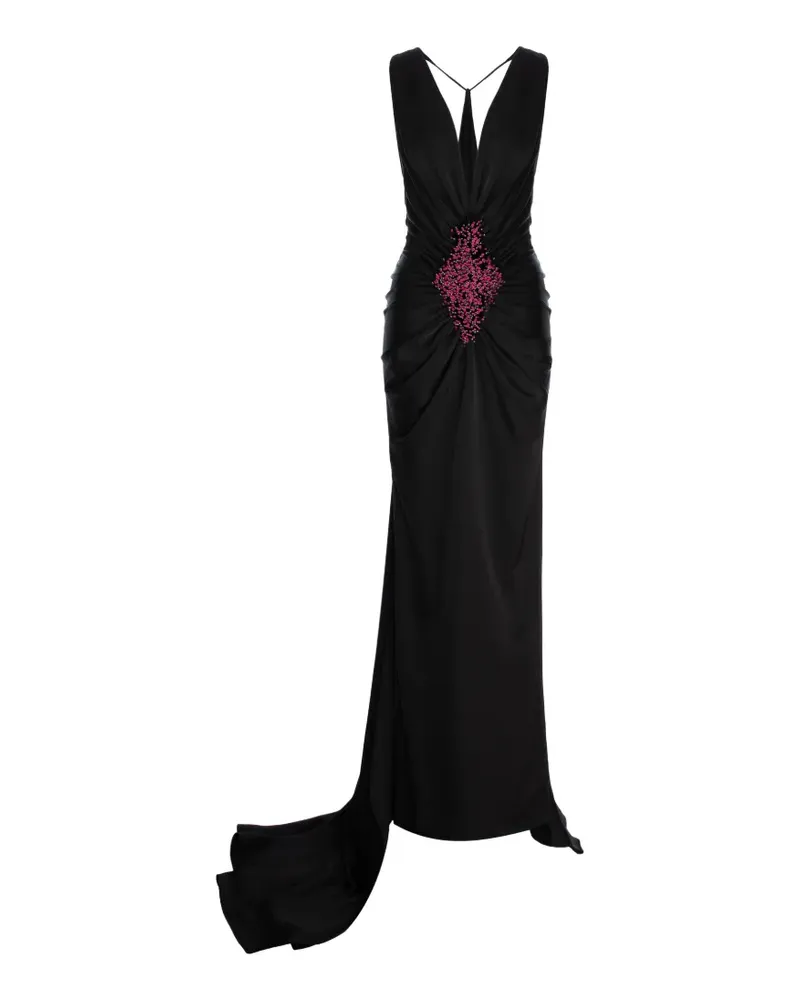V:PM ATELIER Gerafftes Kennedy Abendkleid mit Verzierung - Schwarz Schwarz
