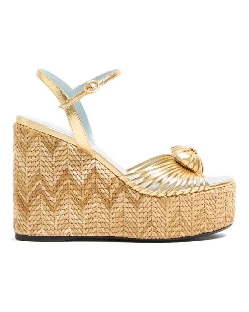 Valentino Garavani Coeur Royal Wedge Sandalen aus laminiertem Nappaleder 110mm - Gold Gold