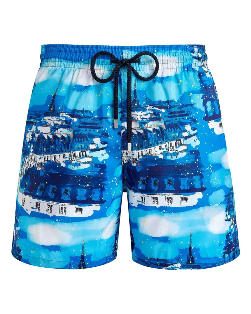 Vilebrequin Badeshorts mit City-Print Blau