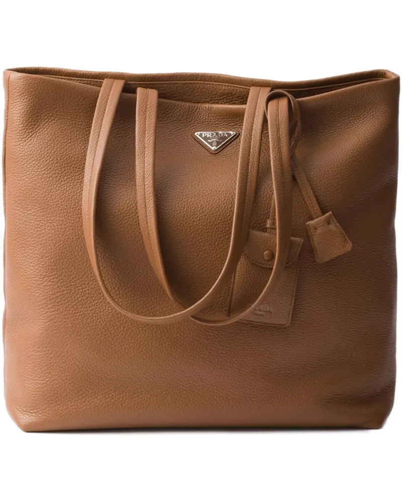 Prada Shopper mit Logo-Schild - Braun Braun