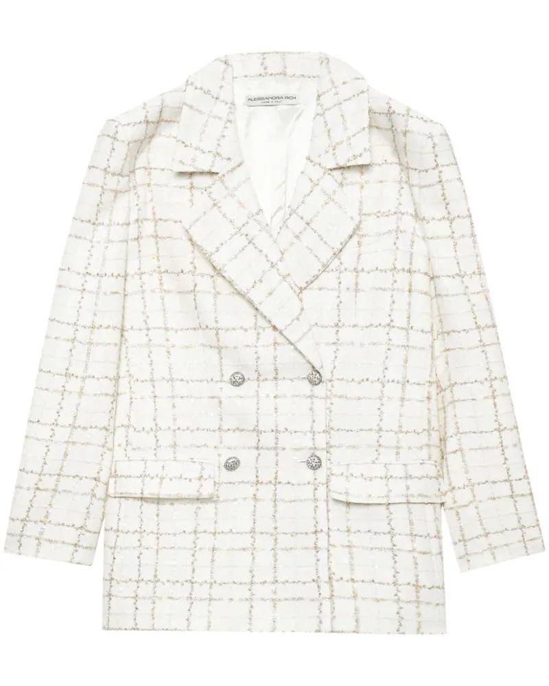 Alessandra Rich Doppelreihiger Tweed-Blazer Weiß