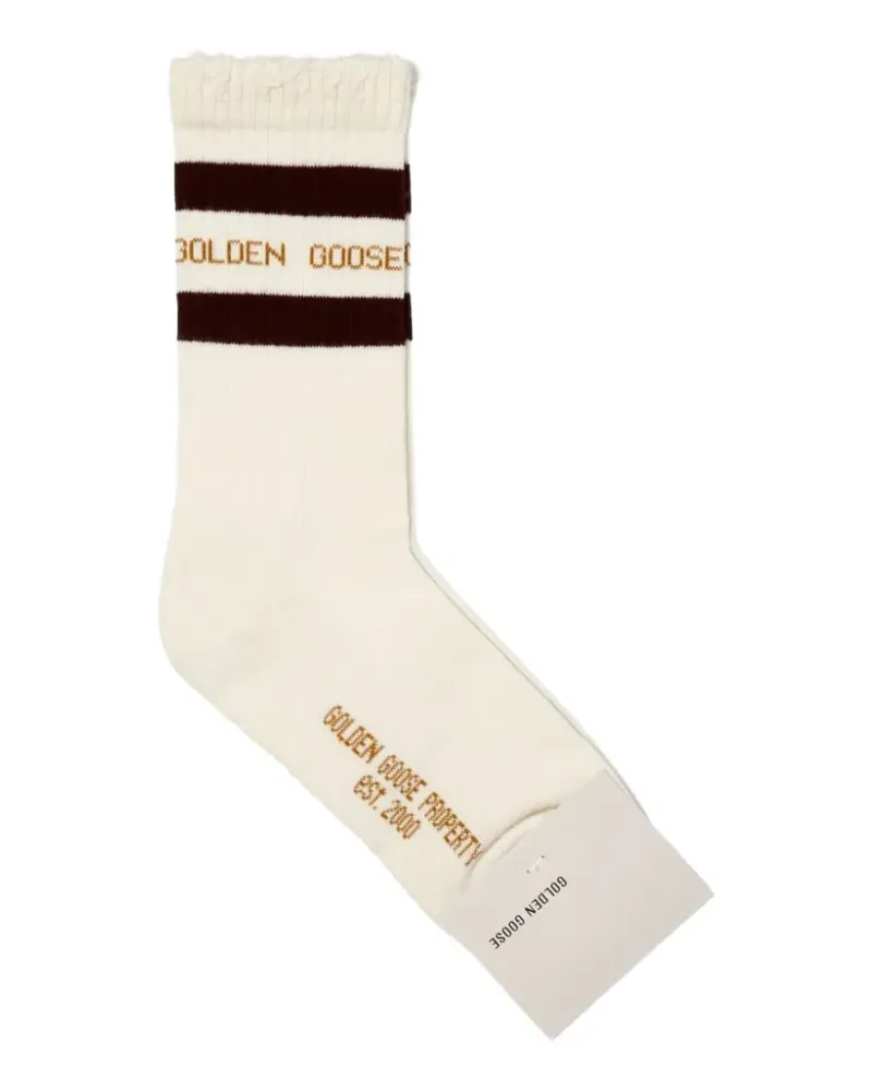 Golden Goose Gestreifte Socken mit Logo - Nude Nude