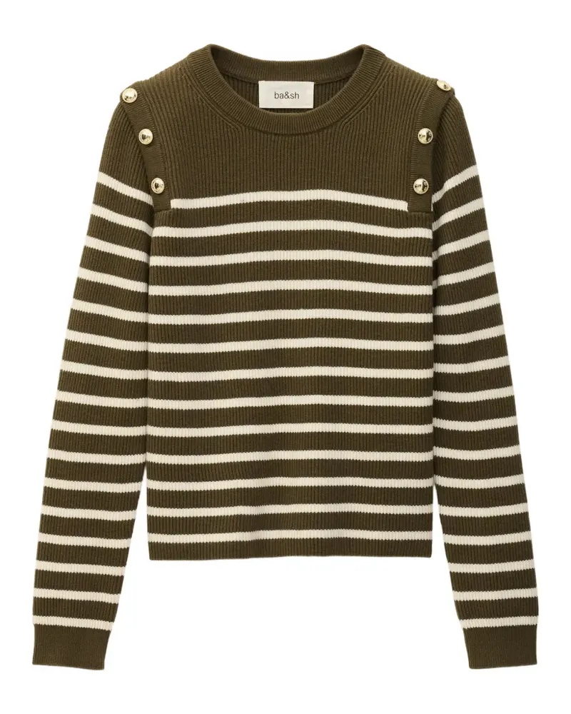 ba&sh Gestreifter Matio Pullover mit Knopfdetail - Grün Grün