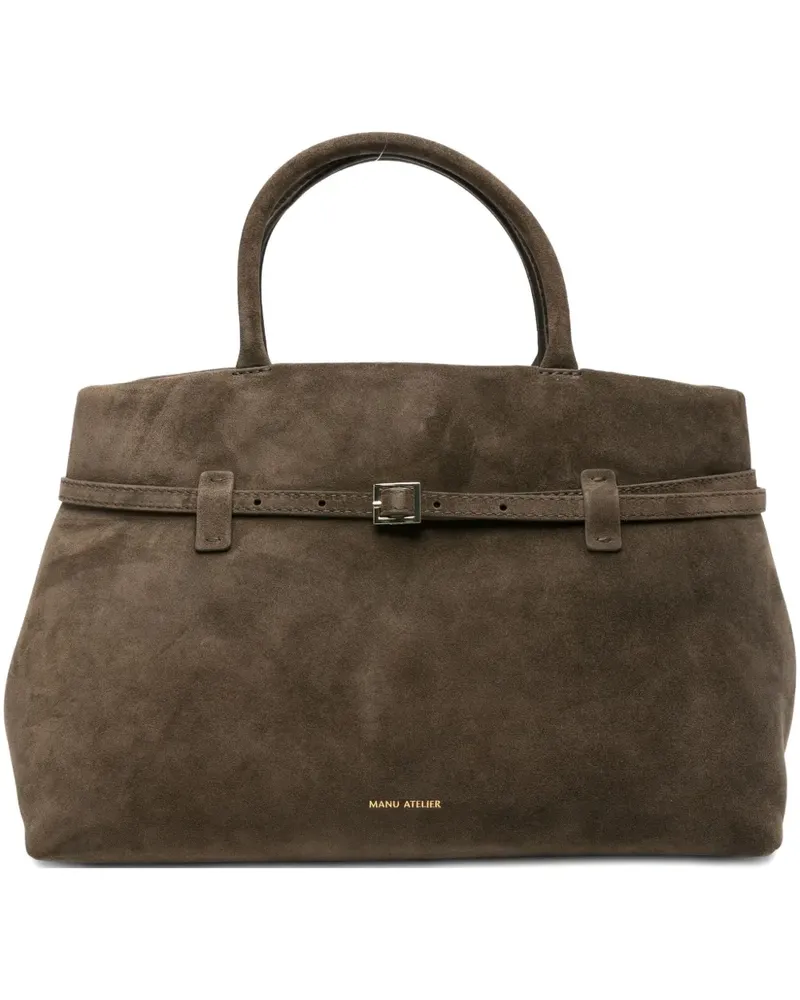 Manu Atelier Le Cambon Tote Bag aus Wildleder 35cm - Grün Grün