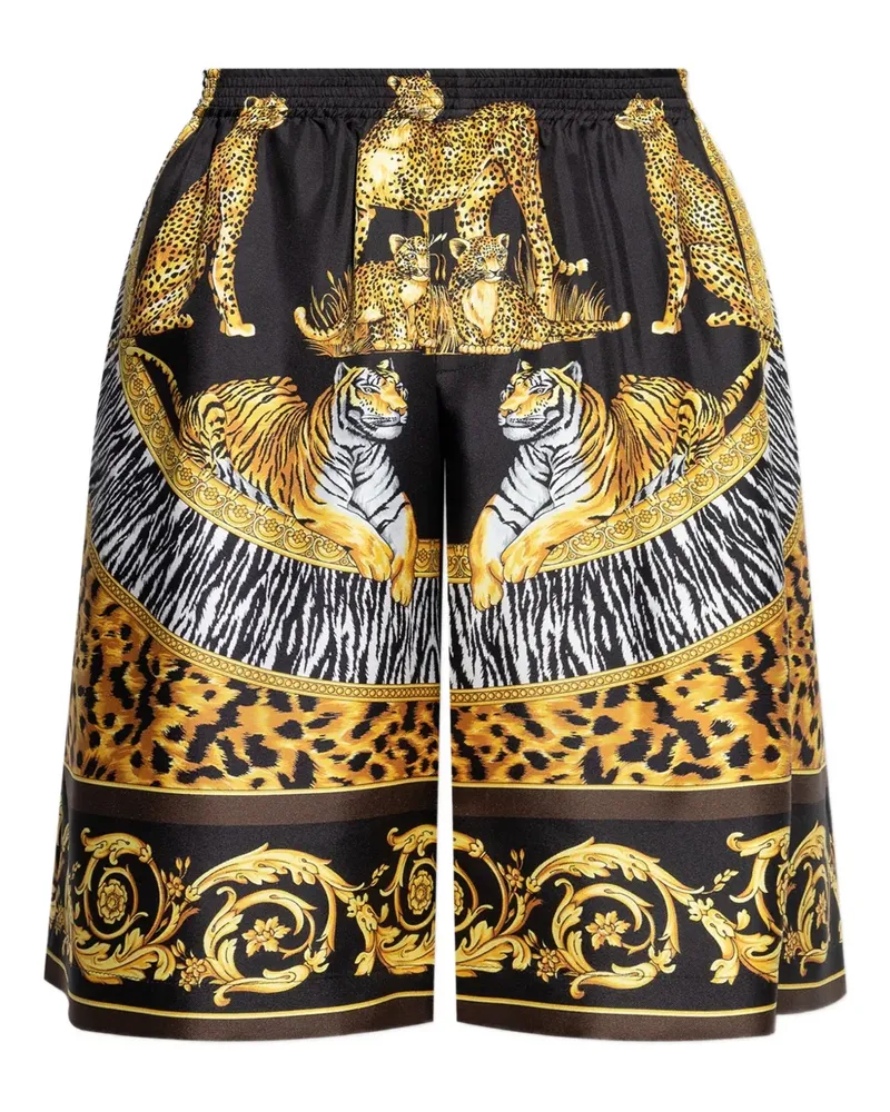Versace Seidenshorts mit Tiger Leopard-Print - Schwarz Schwarz