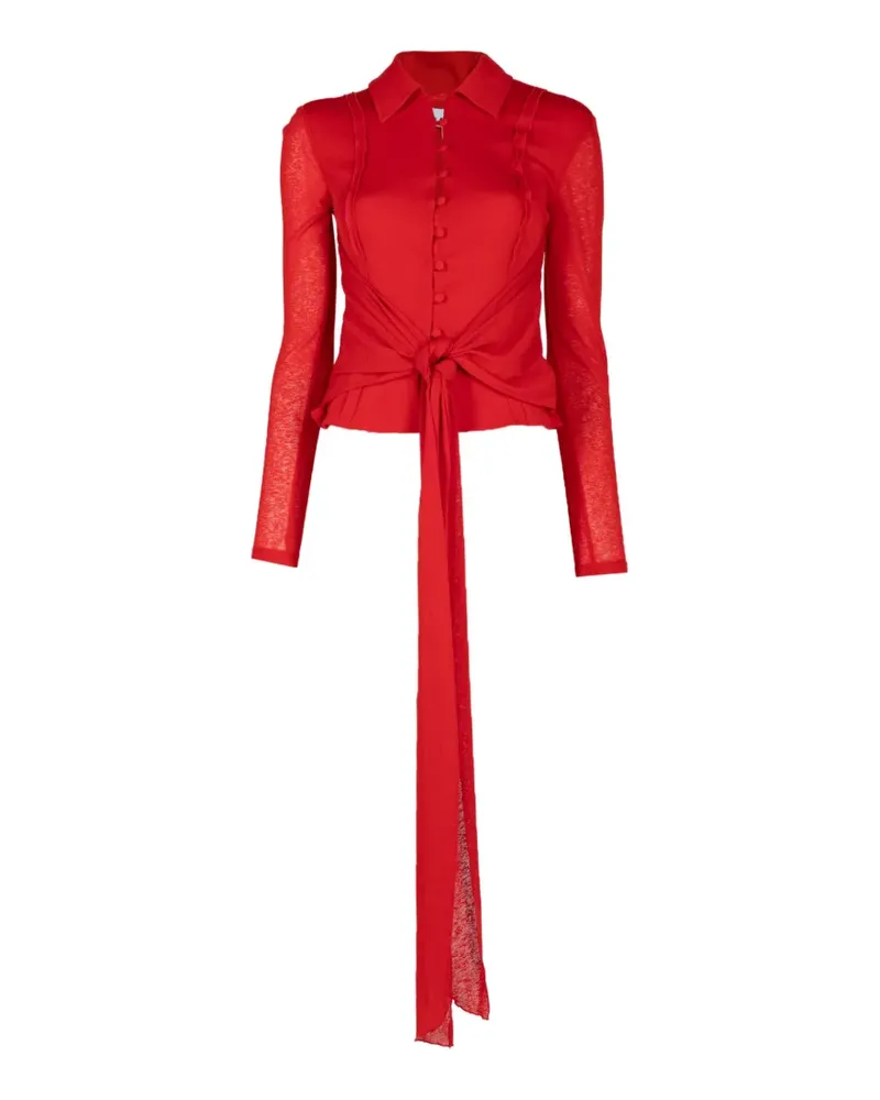 Ganni marl-mesh tie-fastening blouse - Rot Rot