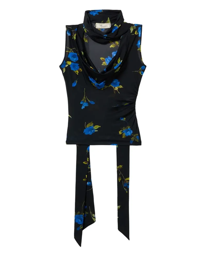 Blumarine Blumenoberteil mit V-Ausschnitt - Blau Blau