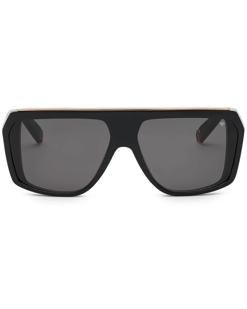 Philipp Plein Sonnenbrille mit Oversized-Gestell - Schwarz Schwarz