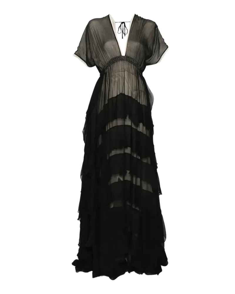 Mes Demoiselles Charlotte ruffled V-neck maxi dress - Schwarz Schwarz