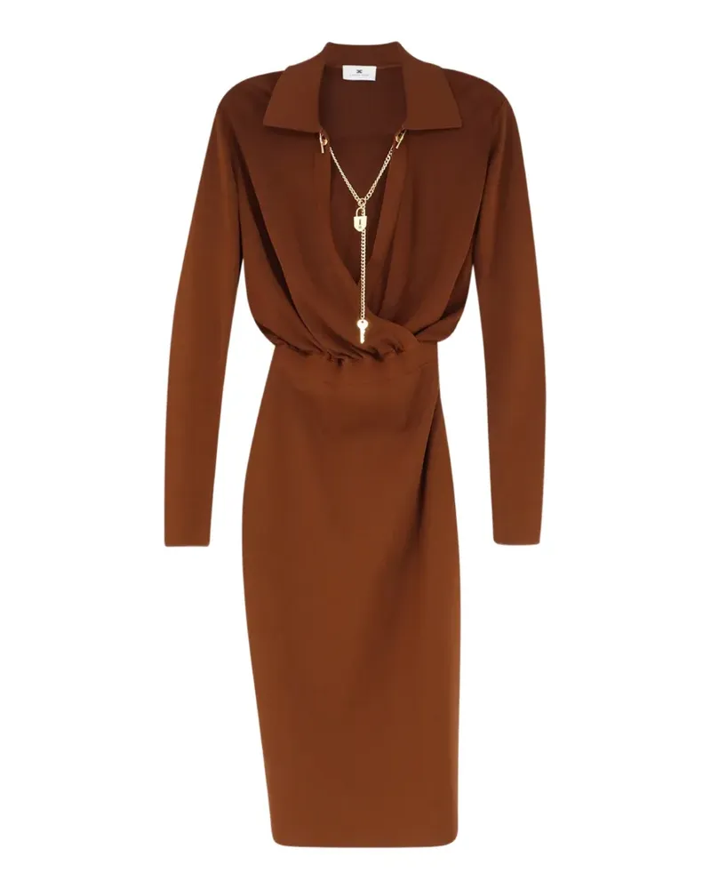 Elisabetta Franchi charm-detail V-neck dress - Braun Braun