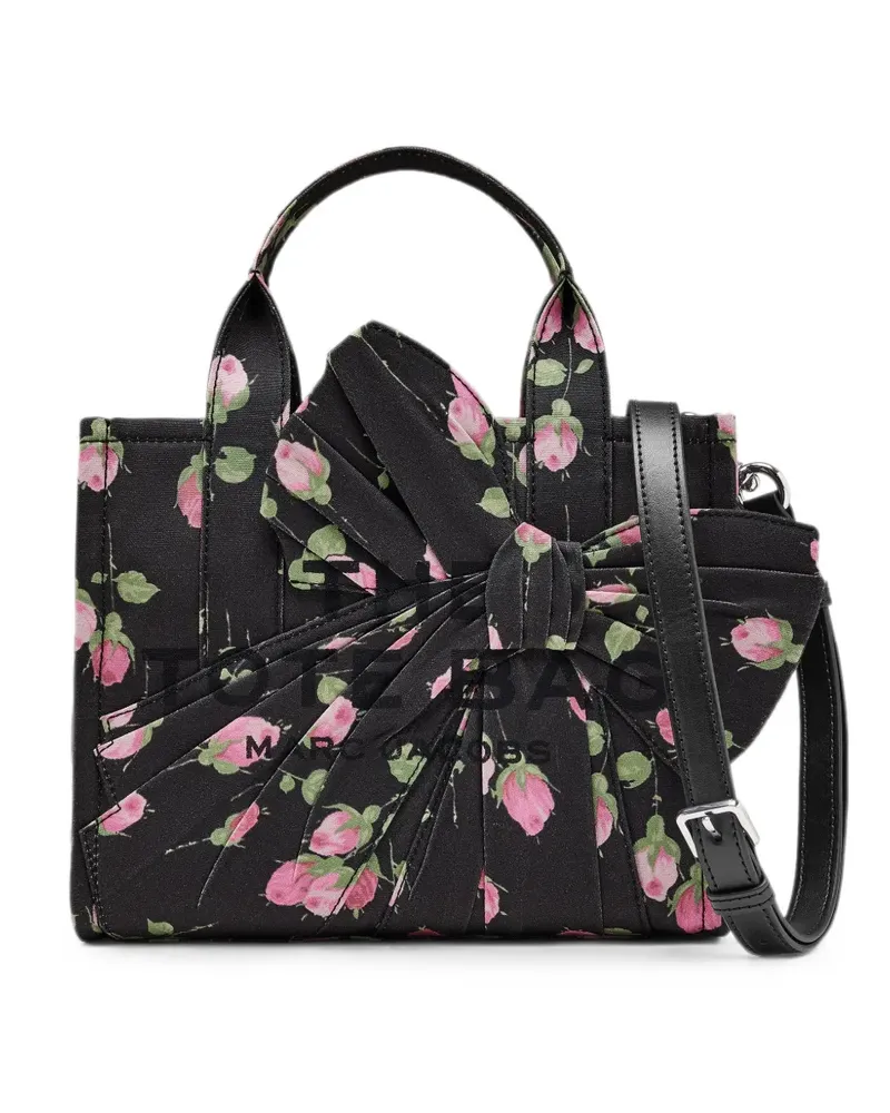 Marc Jacobs small tote bag in floral canvas with oversized bow - Schwarz Schwarz