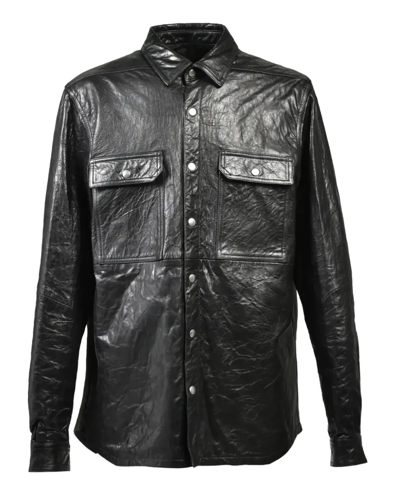 Rick Owens Lederhemd mit Klappentasche - Schwarz Schwarz
