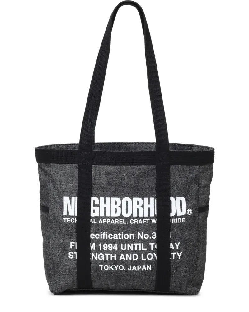 Neighborhood logo-print denim tote bag - Grau Grau