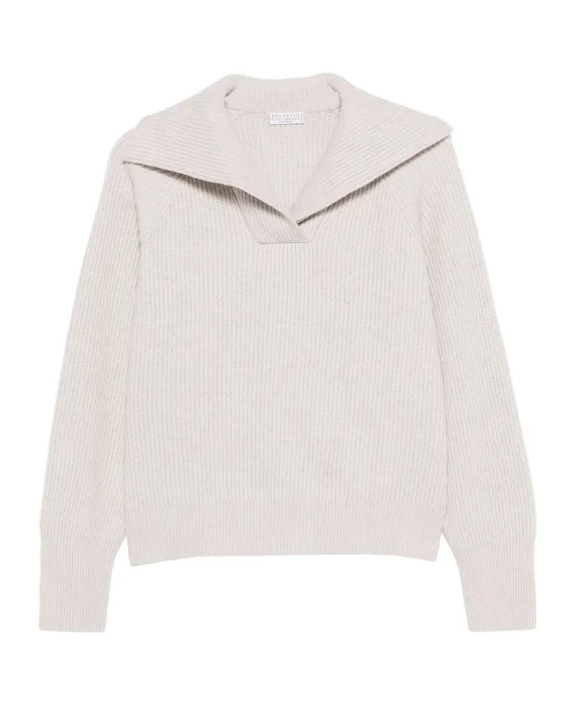 Brunello Cucinelli Gerippter Pullover mit Matrosenkragen - Nude Nude