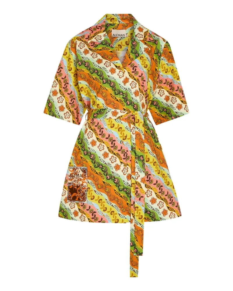 ALEMAIS Janine graphic-print belted mini dress - Orange Orange