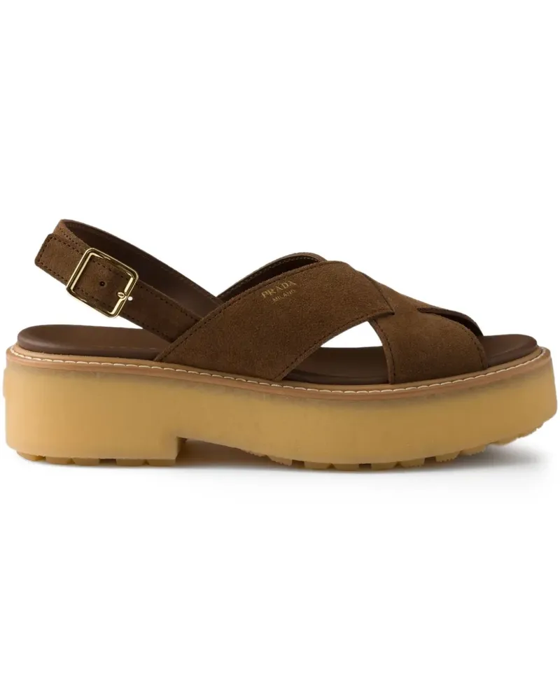 Prada Plateau-Sandalen mit Schnallenriemen 60mm - Braun Braun