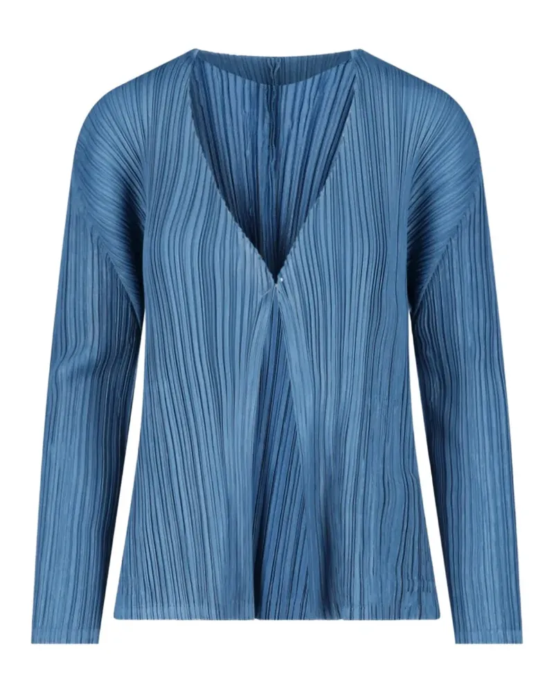 Issey Miyake Mellow Pleats Oberteil mit V-Ausschnitt - Blau Blau