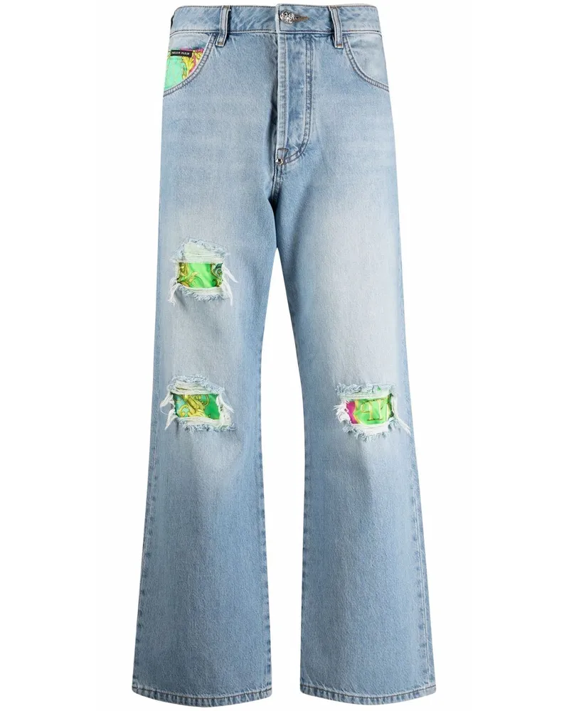 Philipp Plein Cropped-Jeans im Distressed-Look - Blau Blau