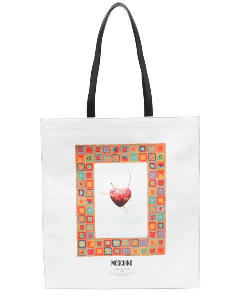 Moschino Schultertasche mit Heart of Wool-Print - Weiß Weiß