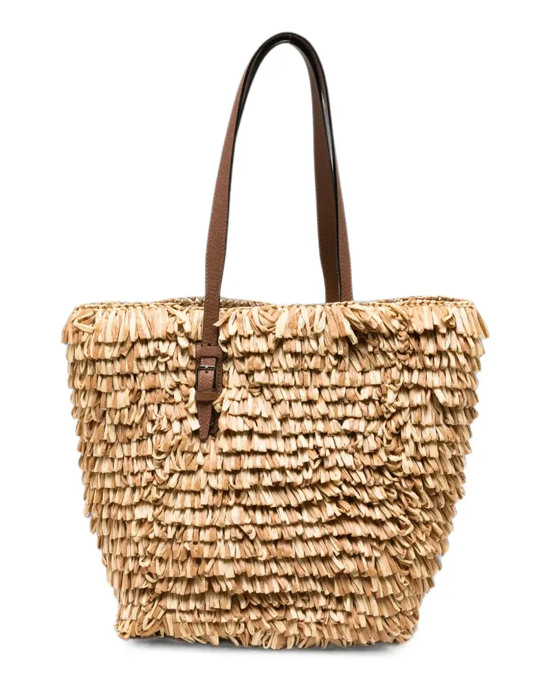 Valextra Tote Bag mit Fransen in Raffiabast-Optik - Nude Nude