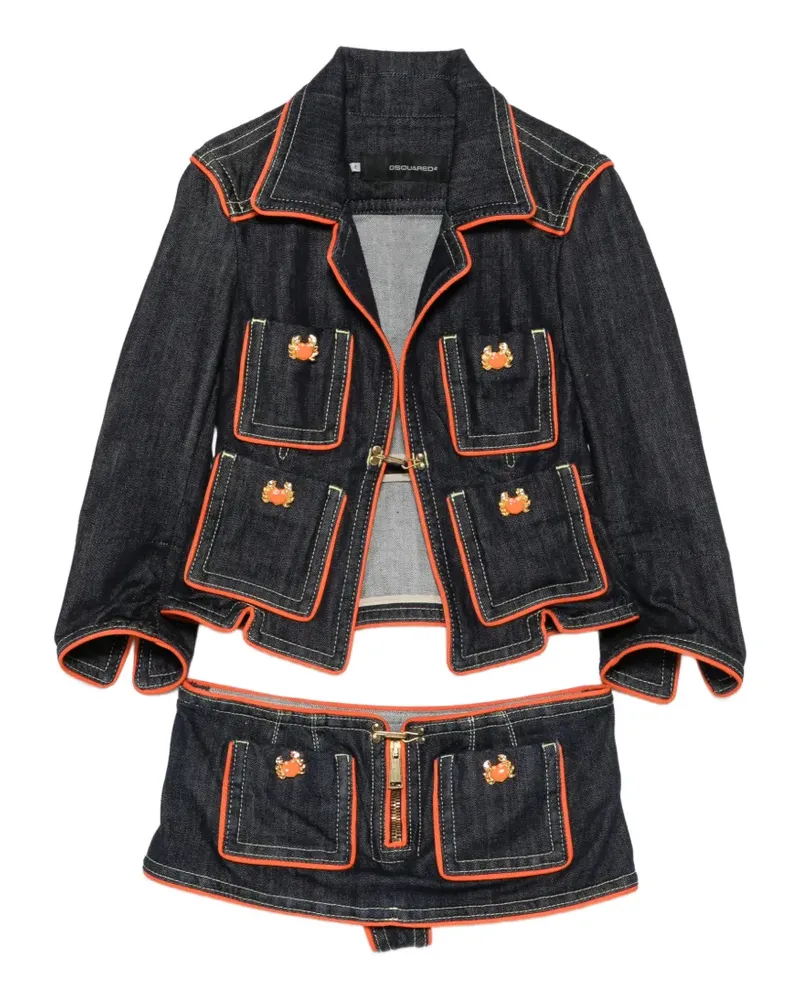 Dsquared2 2000s Set aus Jeansjacke und Rock mit Kontrastbesatz (2er-Set) - Blau Blau