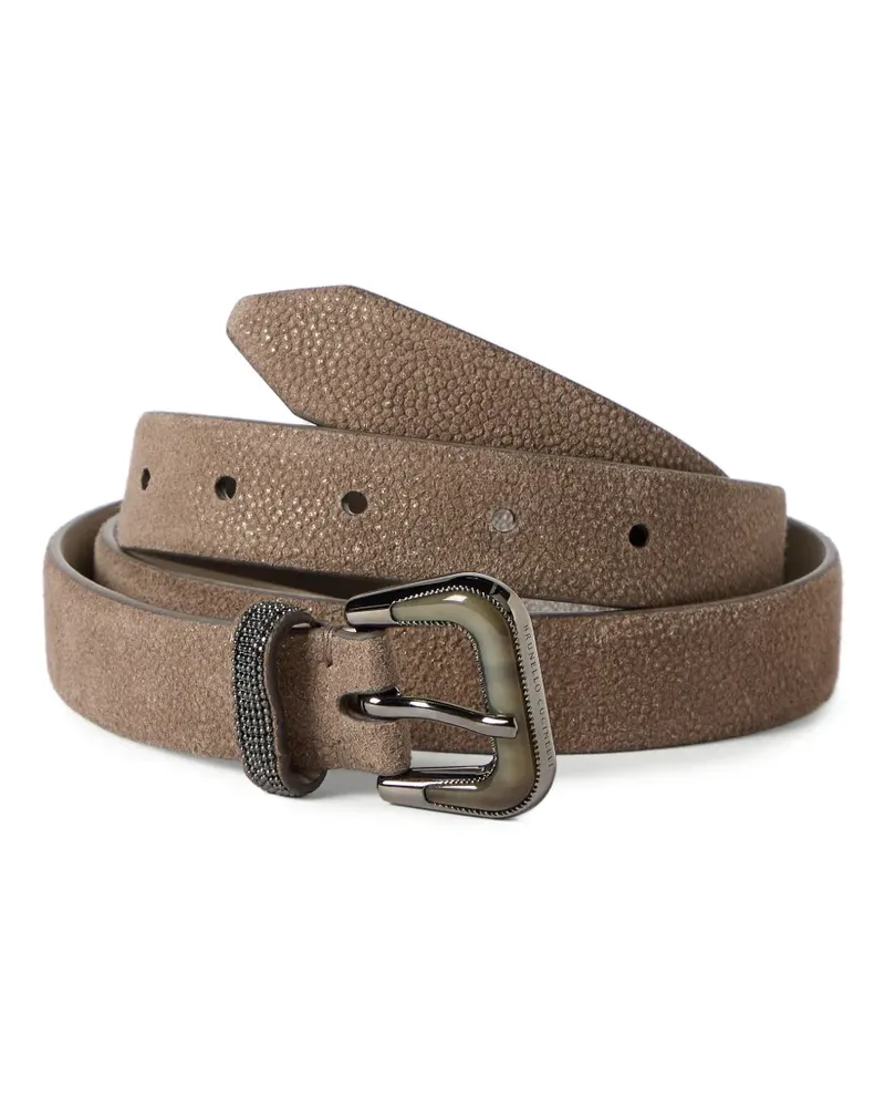 Brunello Cucinelli Funkelnder Gürtel aus strukturiertem Leder mit Monili - Braun Braun