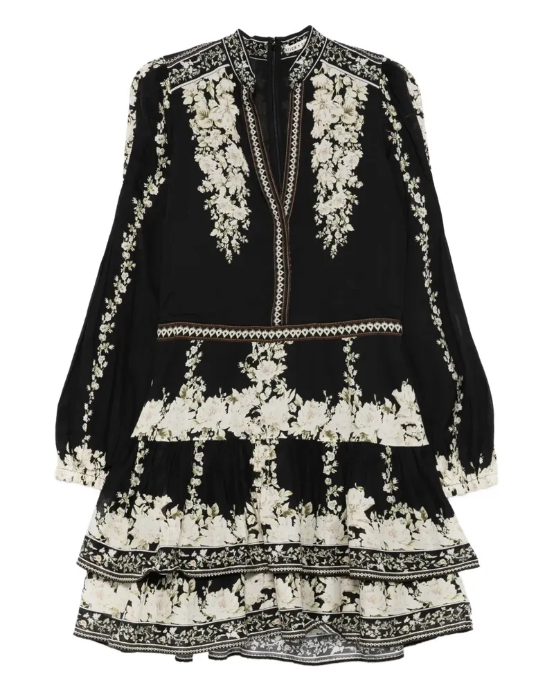 Alice + Olivia Gestuftes Valencia Minikleid mit Blumen - Schwarz Schwarz