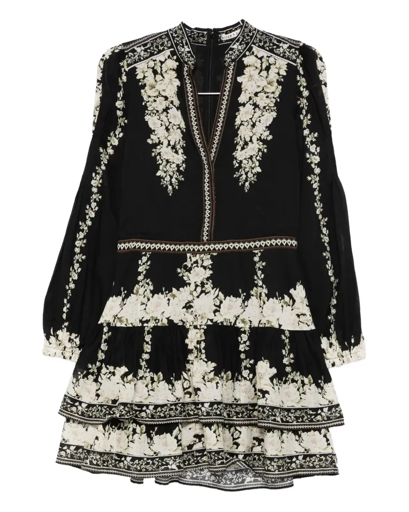 Alice + Olivia Valencia floral tiered mini dress - Schwarz Schwarz