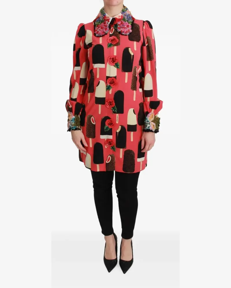 Dolce & Gabbana Kleid mit Eiscreme-Print und Blumenapplikation - Rot Rot