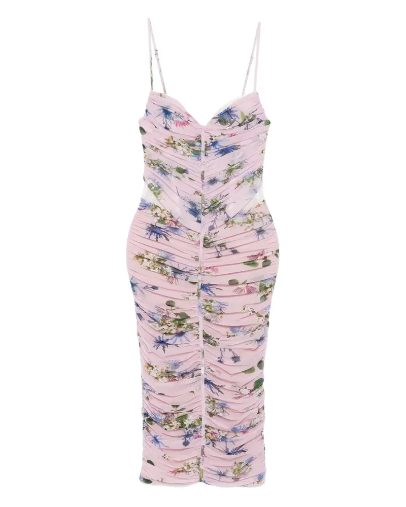 Blumarine Gerafftes Midikleid mit Blumen-Print - Rosa Rosa