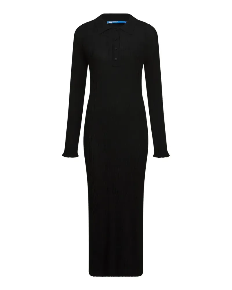 Karl Lagerfeld ribbed-knit polo-collar midi dress - Schwarz Schwarz