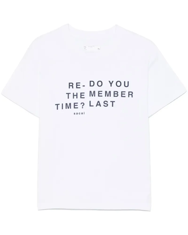 Sacai T-Shirt mit beflocktem Slogan - Weiß Weiß