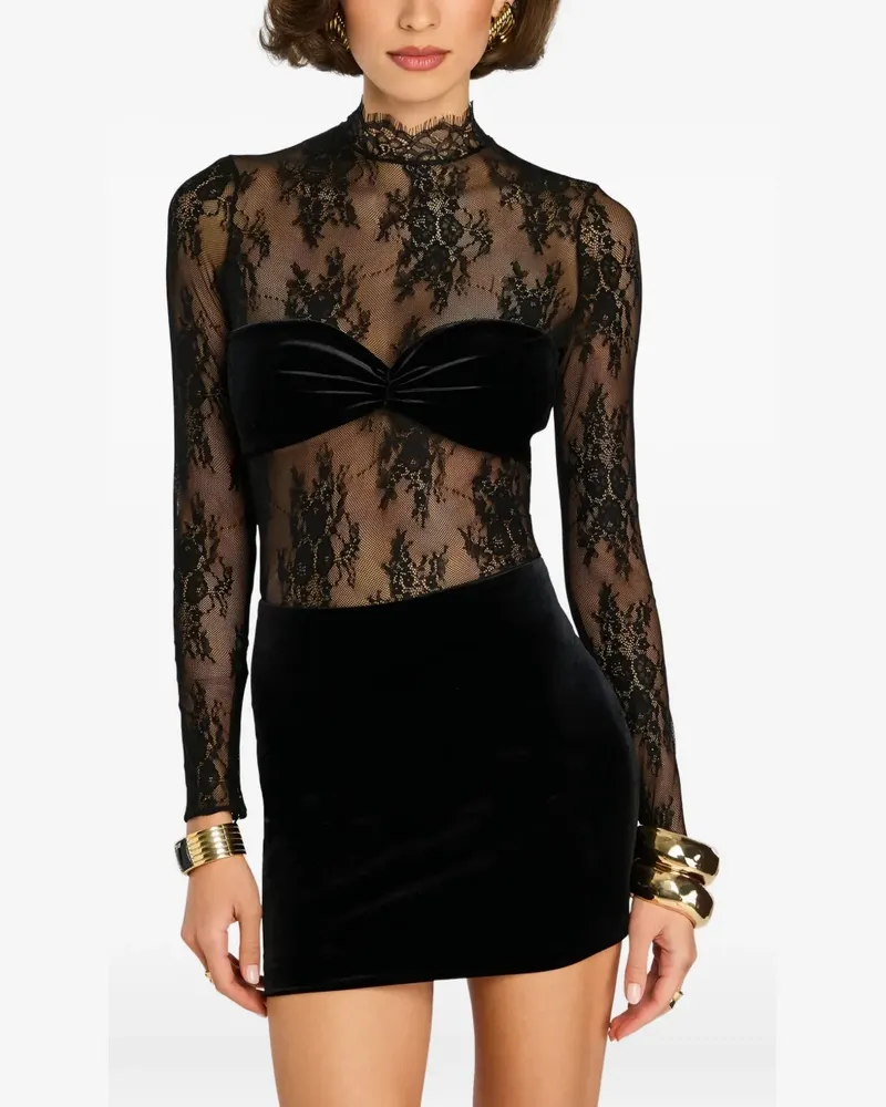 Retrofête Brigette lace-velvet mini dress - Schwarz Schwarz