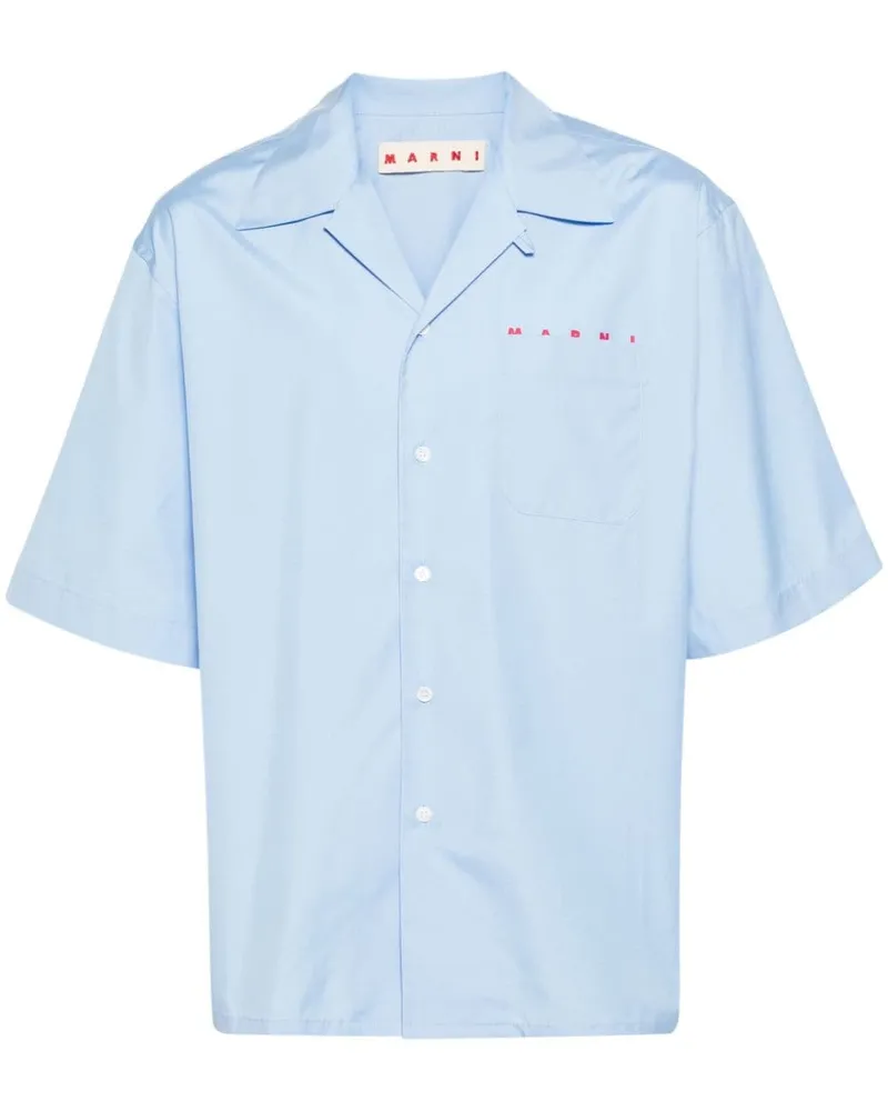 Marni Popeline-Hemd mit Logo-Print - Blau Blau