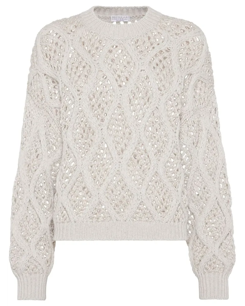 Brunello Cucinelli Kaschmirpullover mit rundem Ausschnitt - Weiß Weiß