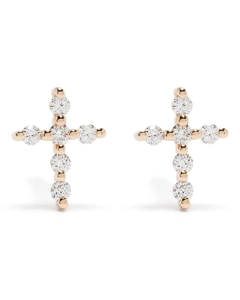 DJULA 18kt Big Cross Rotgoldohrringe mit Diamanten - Rosa Rosa
