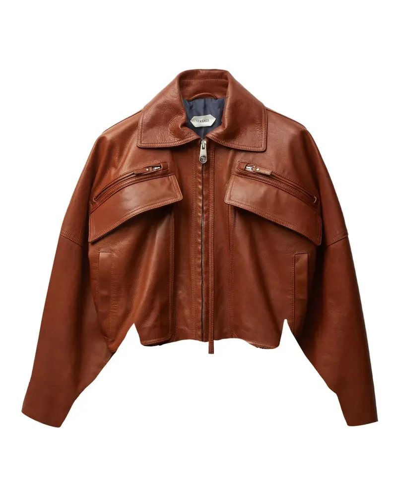 Versace Lederjacke mit Reißverschluss - Braun Braun