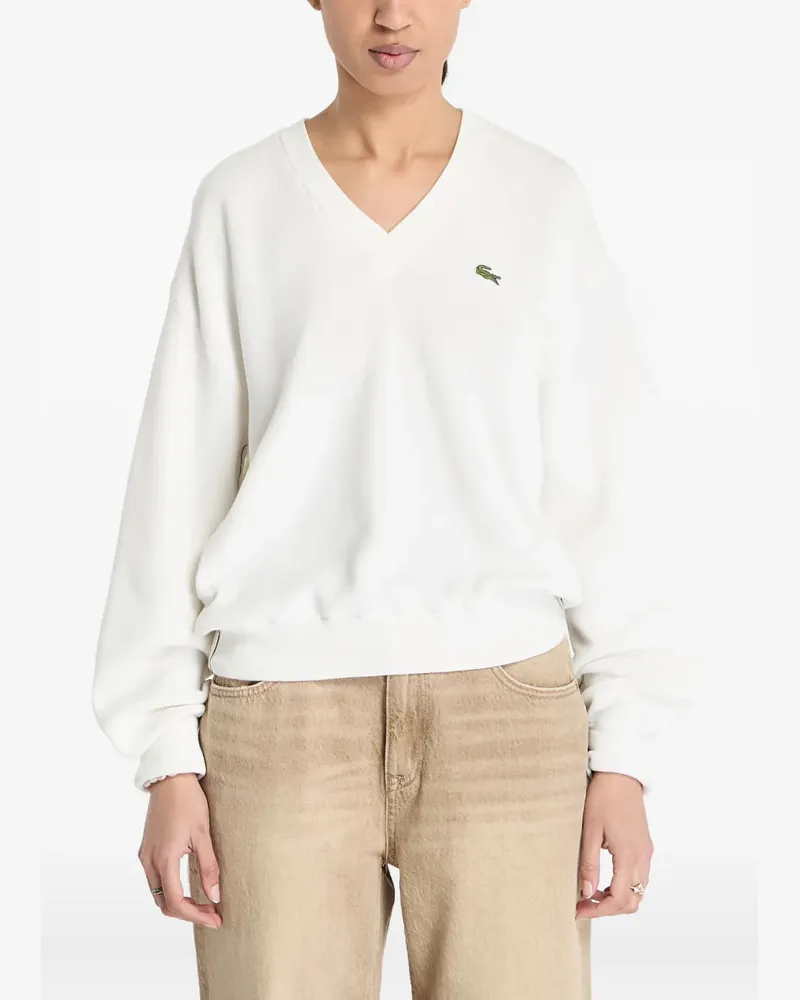 Lacoste Moss Stitch Pullover mit V-Ausschnitt - Weiß Weiß