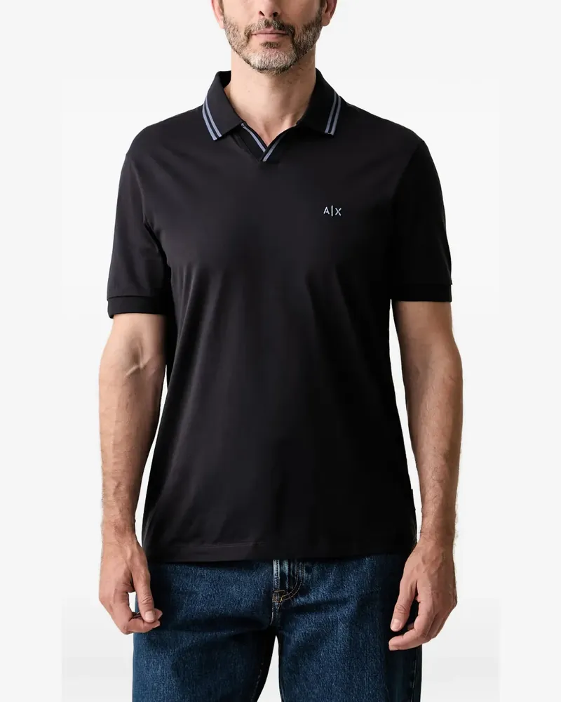 Armani Exchange logo-embroidered tipped-trim polo shirt - Schwarz Schwarz
