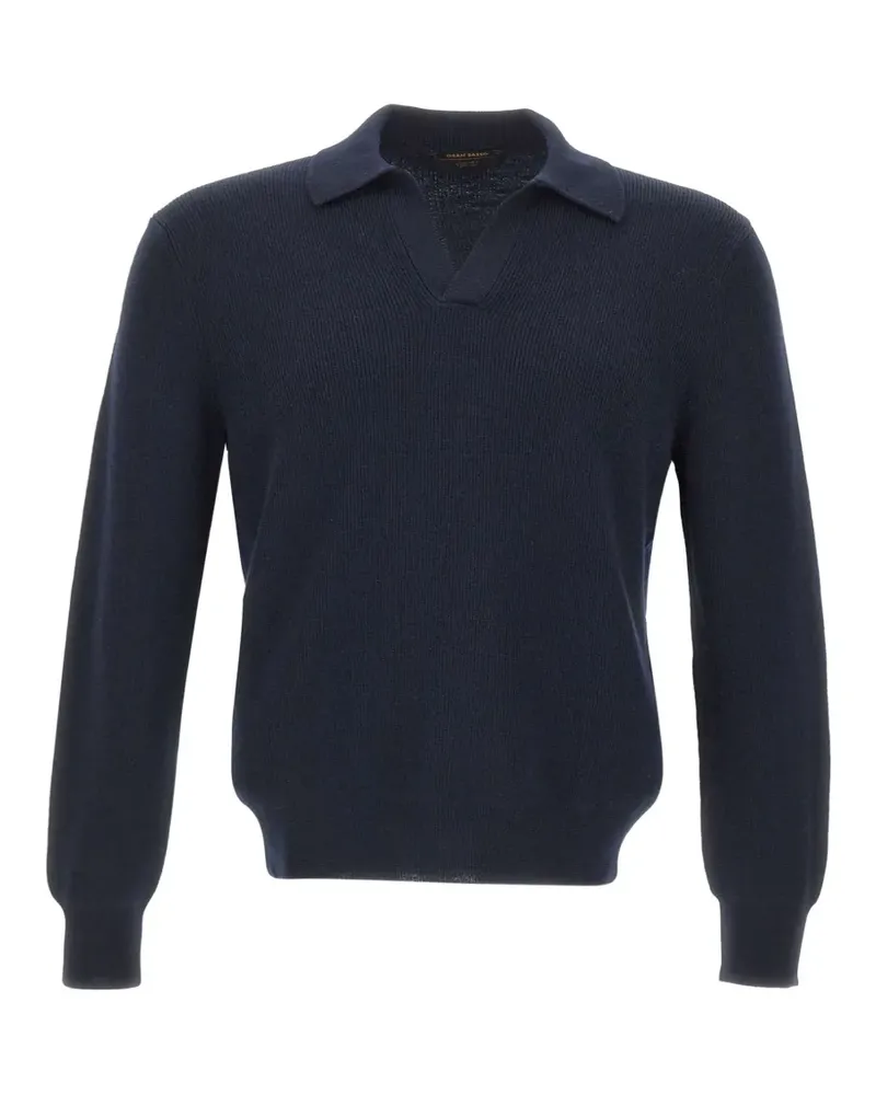 Gran Sasso ribbed-knit virgin-wool polo shirt - Blau Blau