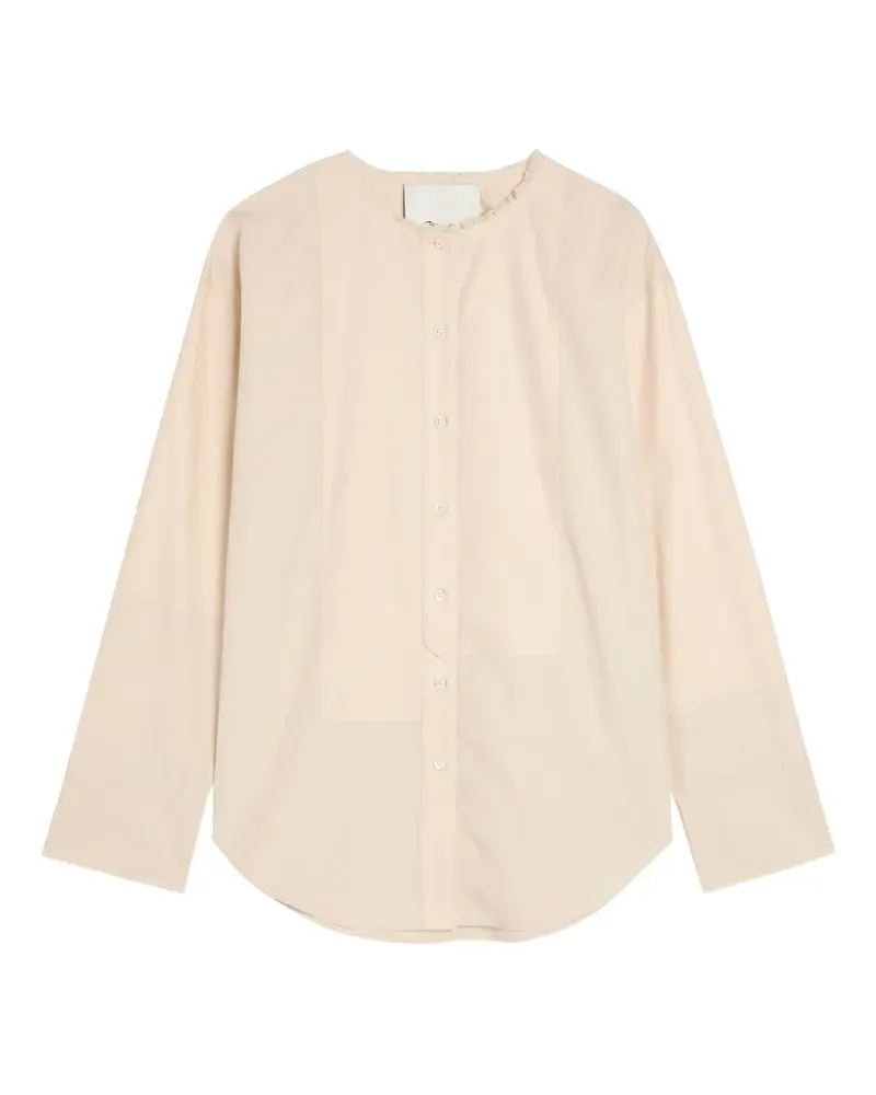 3.1 phillip lim collarless panelled frayed-edge shirt - Nude Nude
