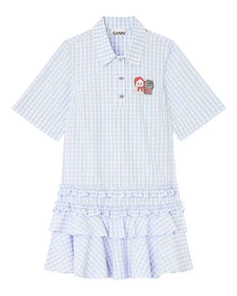 Ganni Gerüschtes Minikleid mit Vichy-Karo - Blau Blau