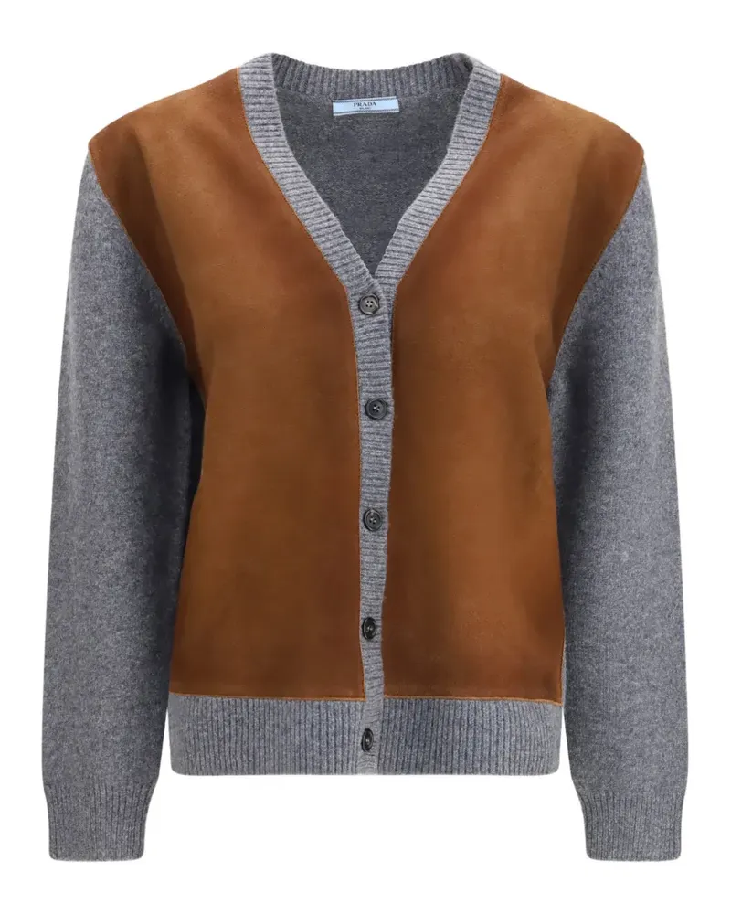 Prada suede-panel wool cardigan - Grau Grau